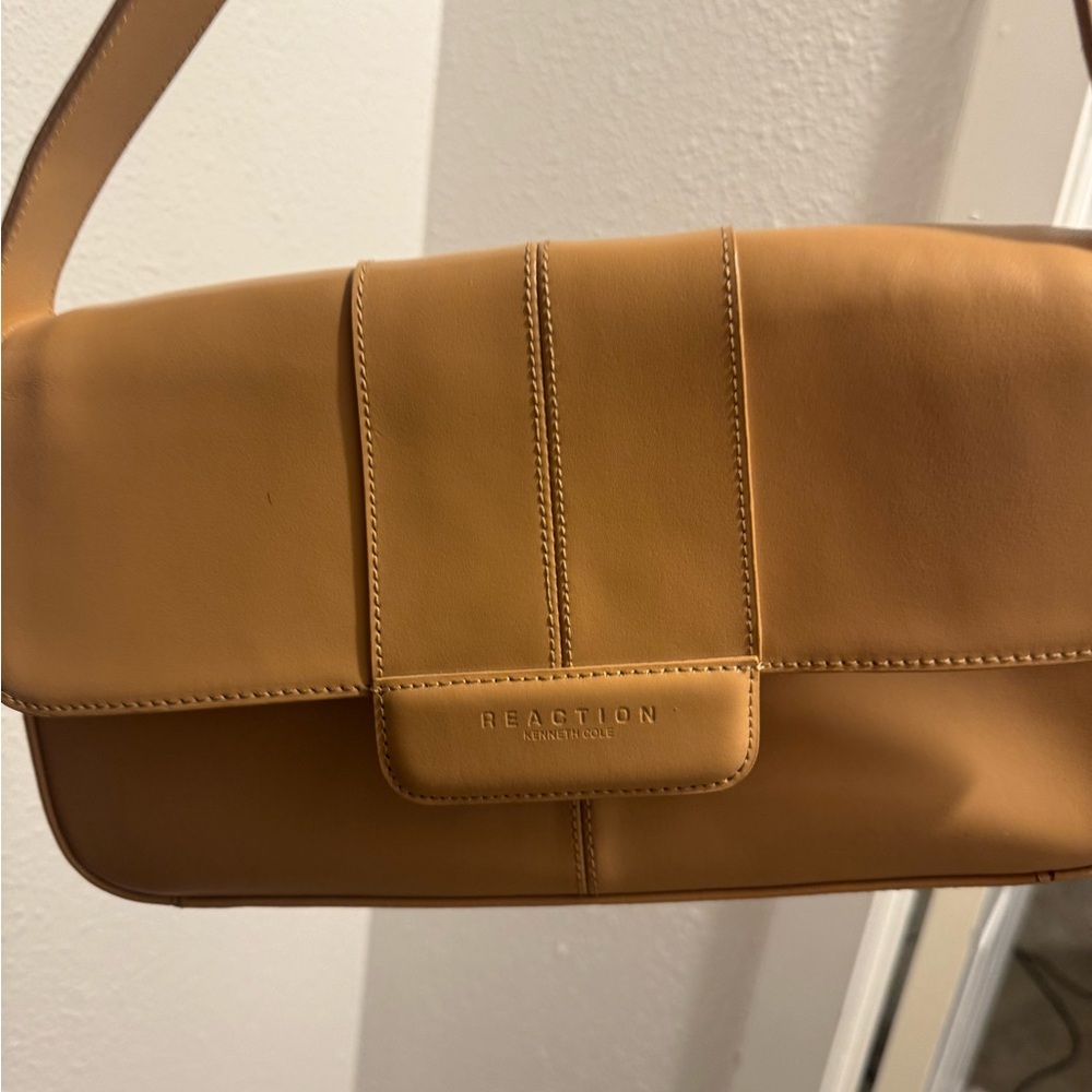 Kenneth Cole Reaction Tan Shoulder Bag with Flap Closure